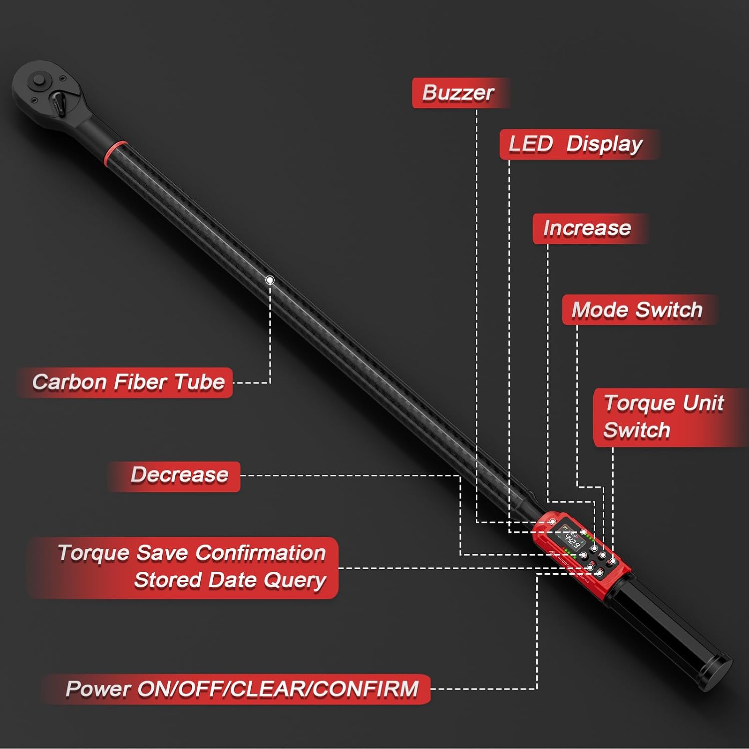 ANPUDS Digital Torque Wrench 3/4' Drive, 6.6-442.9 Ft.lb/9-600Nm, Carbon Fiber Tube, ±1% Accuracy, Heavy Duty Precision Torque Wrench Digital for Automotive, Trucks, Industrial & Mechanical Repairs