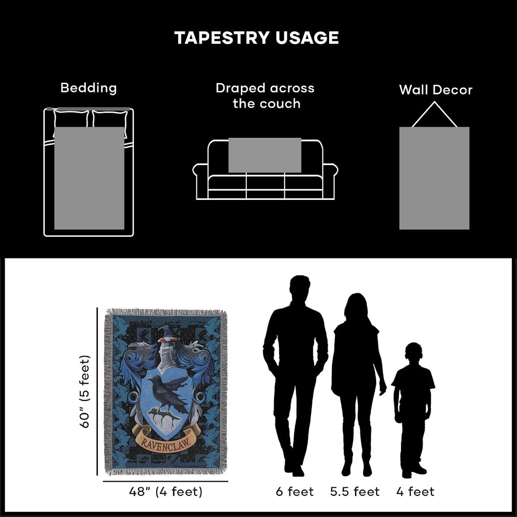 Northwest Harry Potter Woven Tapestry Throw Blanket, Designer Home Décor, Modern, Unique Gift, 48' x 60', Ravenclaw Crest (Pack of 6)