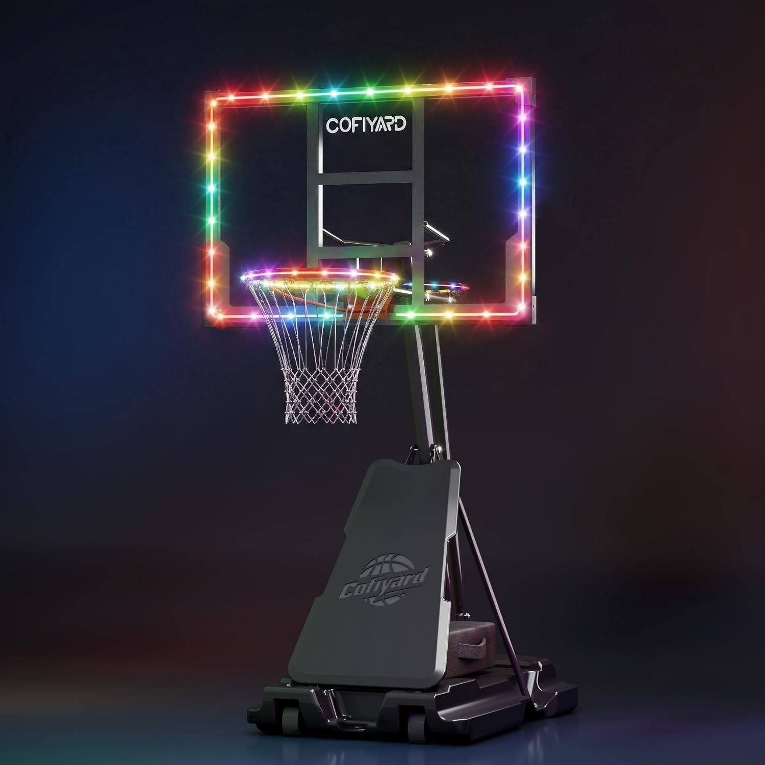 Cofiyard Basketball Hoop Outdoor with 44&48&54In Shatterproof Backboard, 5.25-10FT Height Portable Basketball Hoop with Sandbag, Adjustable Basketball Goal System