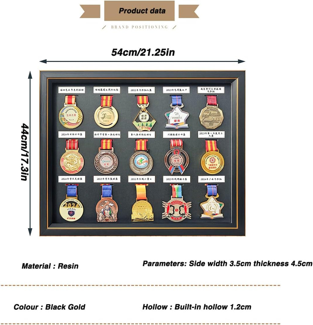 Medals Framed - Medal Display Box - 3D Medal Box Photo Frame Marathon Medal Display Stand, Handwritten Label to Record Event Information, Triathlon, Football Gymnastics, All Sports Medals Badges