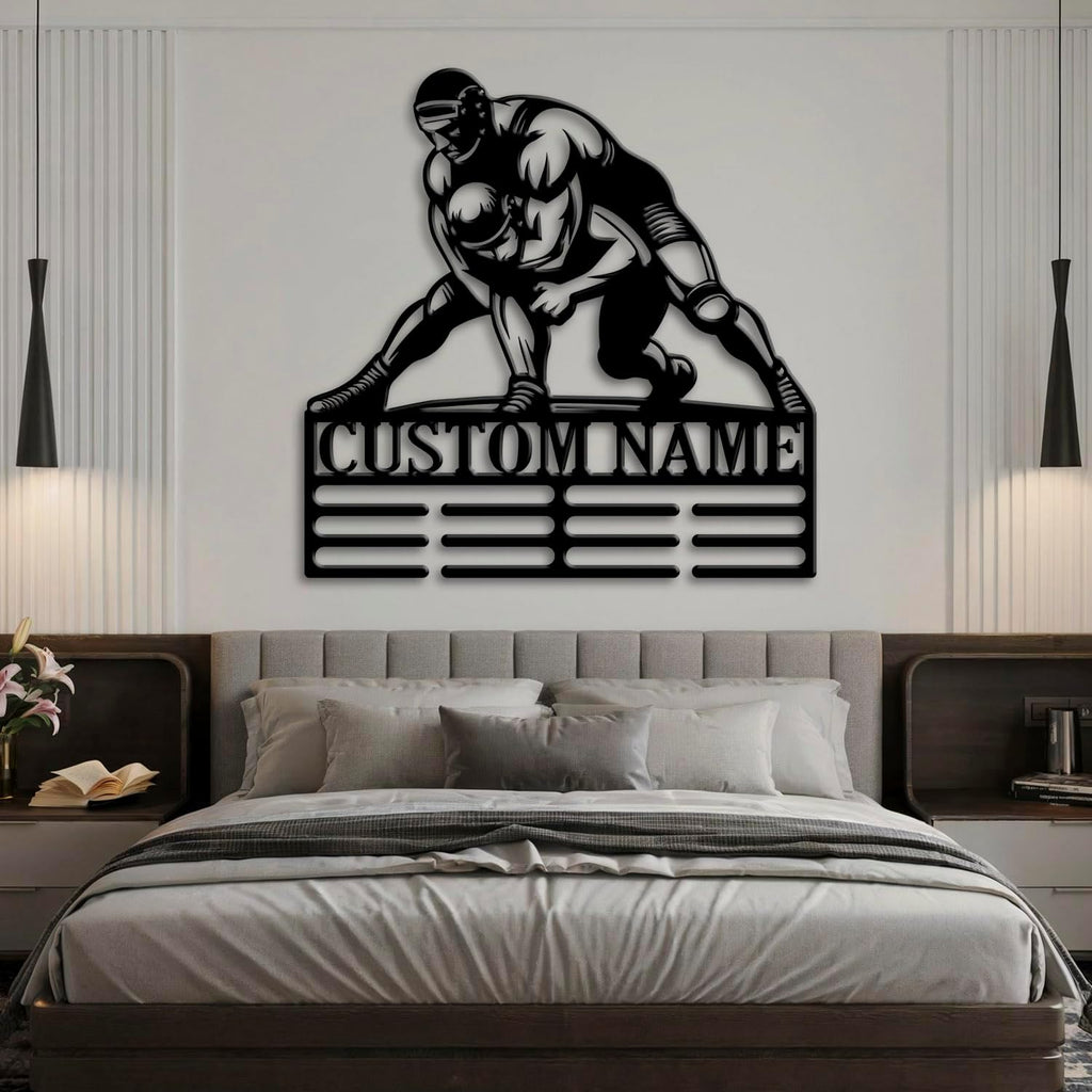 Custom Wrestling Medal Holder LED Light, Wrestler Name Medal Hanger Display, Rack For Tiered Award Ribbon, Metal Sign Gift For Athlete Artwork