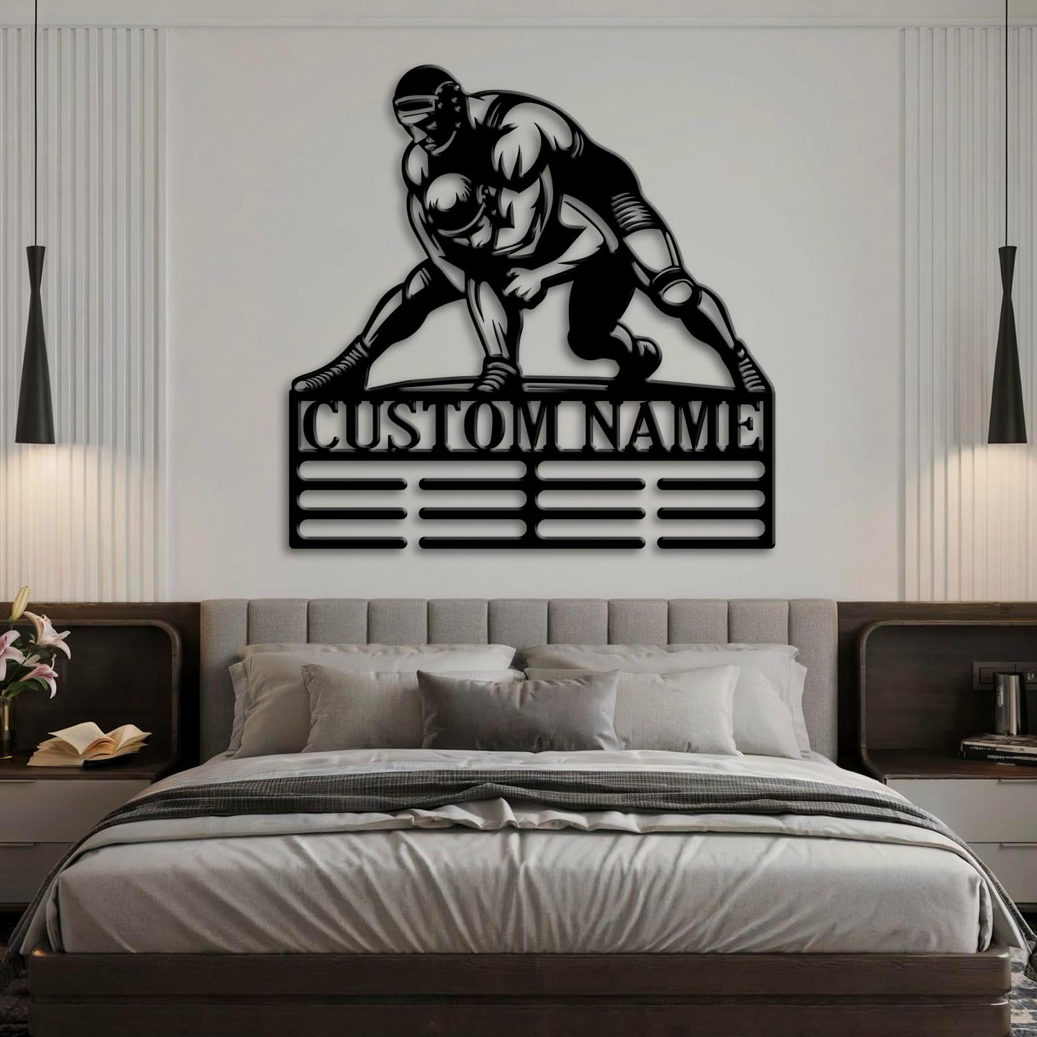 Custom Wrestling Medal Holder LED Light, Wrestler Name Medal Hanger Display, Rack For Tiered Award Ribbon, Metal Sign Gift For Athlete Artwork