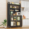 Kitchen Coffee Bar Cabinet with Storage, Bar Cabinet with Storage Kitchen Cabinet, with Drawers, 2 Spice Racks + 4 Hooks + 4 Wheels(Black,60cm)