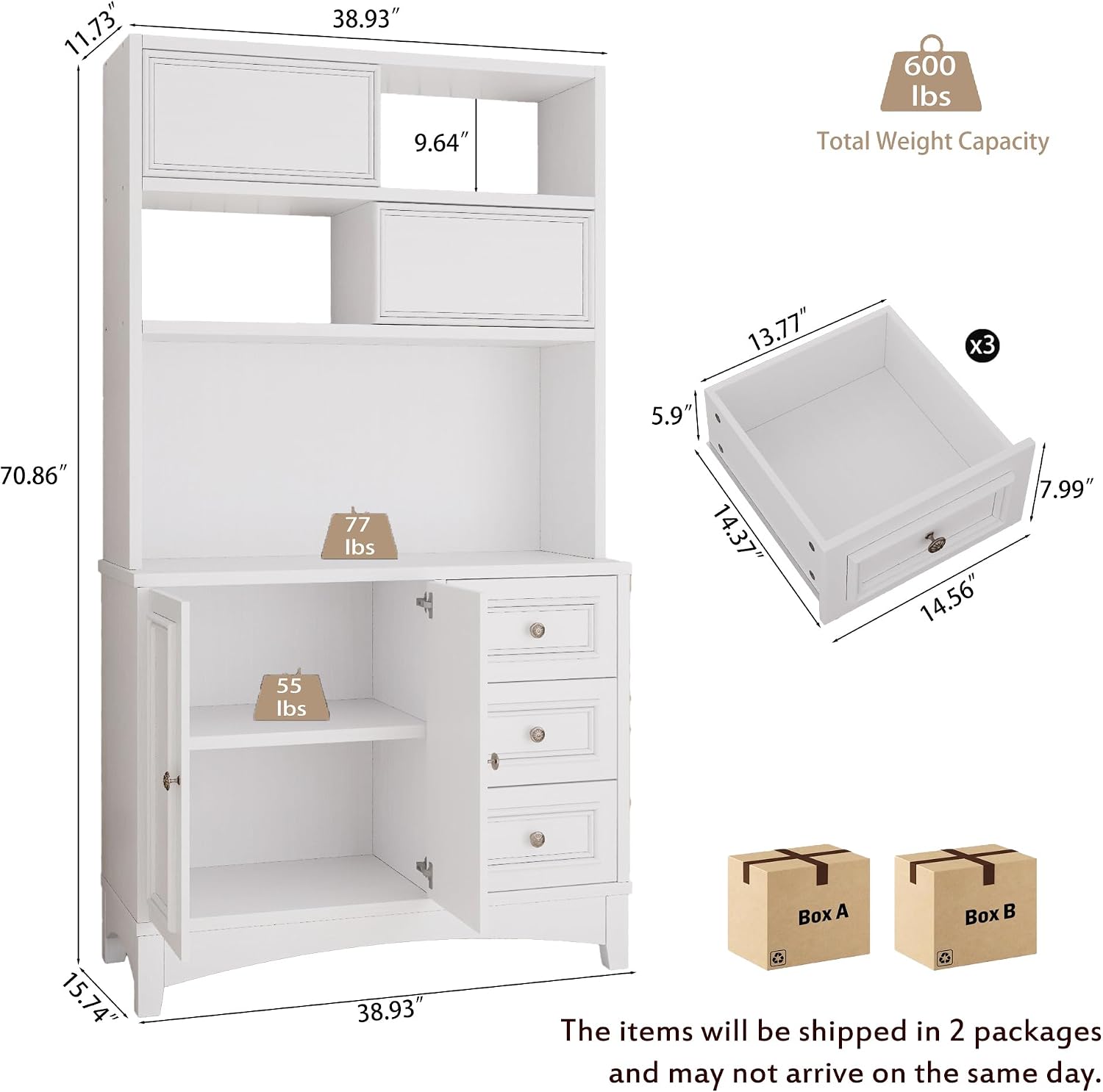 BLANKSPACE 71' Tall Kitchen Pantry Cabinet with Microwave Shelf Built-in Charging Station, Sliding Door Cabinet with Drawer Storage Organizer/Adjustable Shelves for Dining Room, Living Room