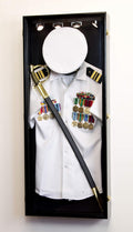 sfDisplay.com,LLC. Military Shadow Box Display Case Uniform Cap Hat Sword Medals Cabinet Wall Frame - Lockable (Black Finish, Black Felt Background)