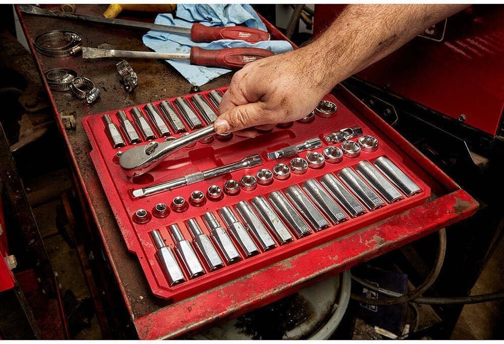 48-22-9008 Socket Set Fits Milwaukee 3/8' Drive Ratchet Socket Set, Ratchet Set, Ratchet Wrench -56PC