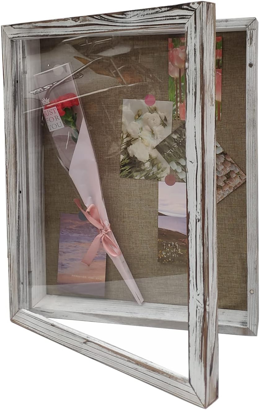 WANLIAN Shadow Box Frame16x20, Extra Large Shadow Boxes Display Cases Wooden Linen Back, Wall-Mounted Deep Display Box Picture Frame for Photos Memorabilia Wedding Jersey Medals Antique (White)