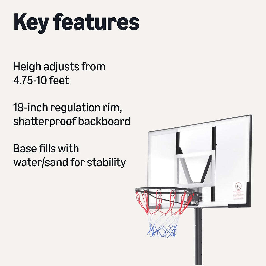 Amazon Basics Portable Basketball Hoop Outdoor Goal System, 4.75-10ft Adjustable