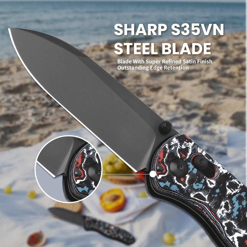 Kizer Drop Bear Pocket Knife, Folding Knife, 2.97'' S45VN DLC Coating Steel Blade, Fatcarbon Handle, Folding Pocket Knife, EDC Knife, Ki3619A5, Nebula