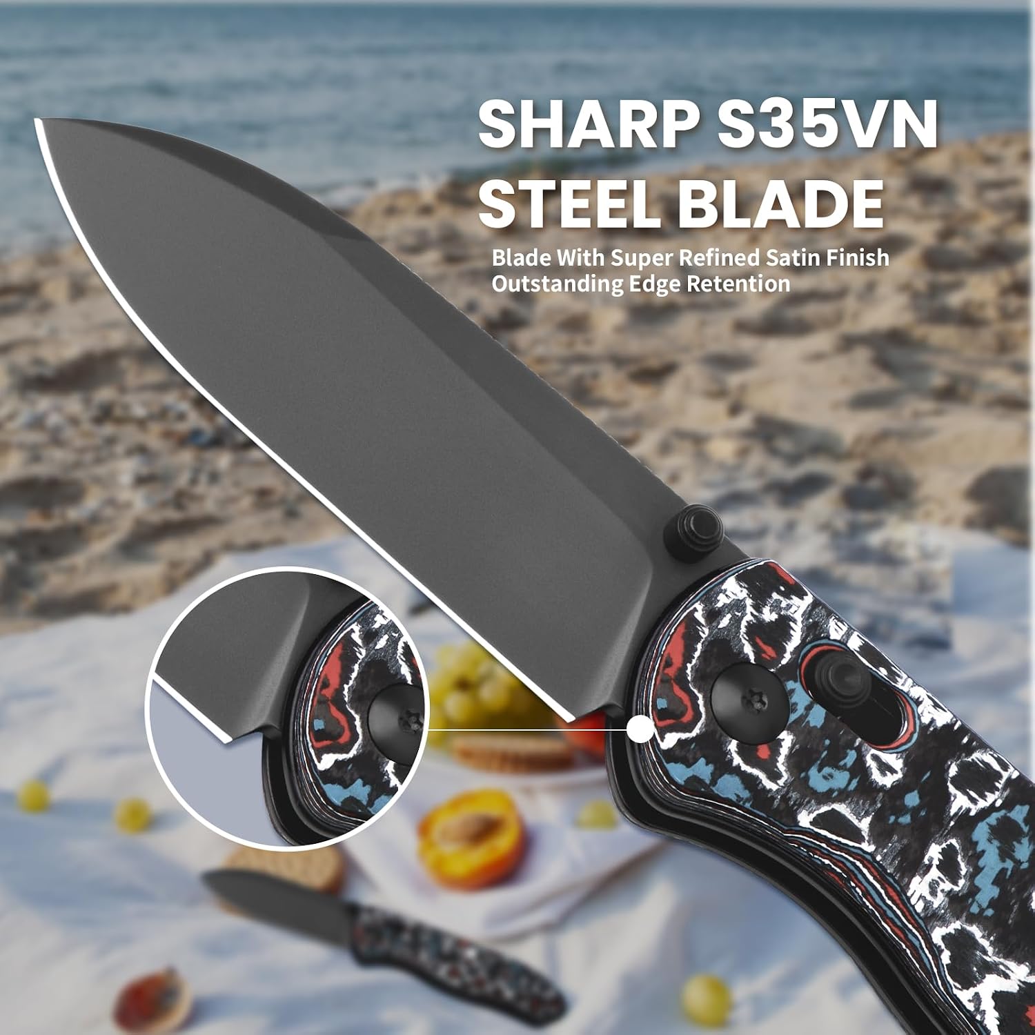 Kizer Drop Bear Pocket Knife, Folding Knife, 2.97'' S45VN DLC Coating Steel Blade, Fatcarbon Handle, Folding Pocket Knife, EDC Knife, Ki3619A5, Nebula
