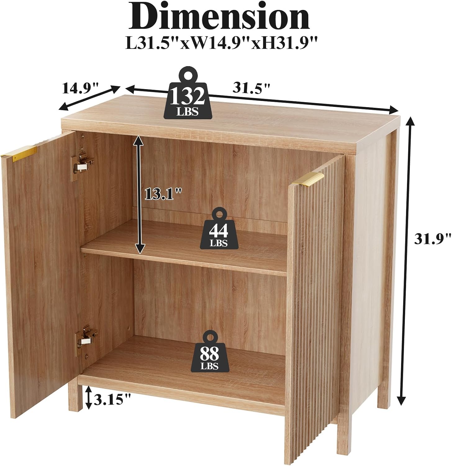 Sideboard Buffet Cabinet Set of 3, 31' Storage Cabinet with 2 Doors and Adjustable Shelves, Sideboard Console for Dinning Room, Kitchen and Living Room - Oak