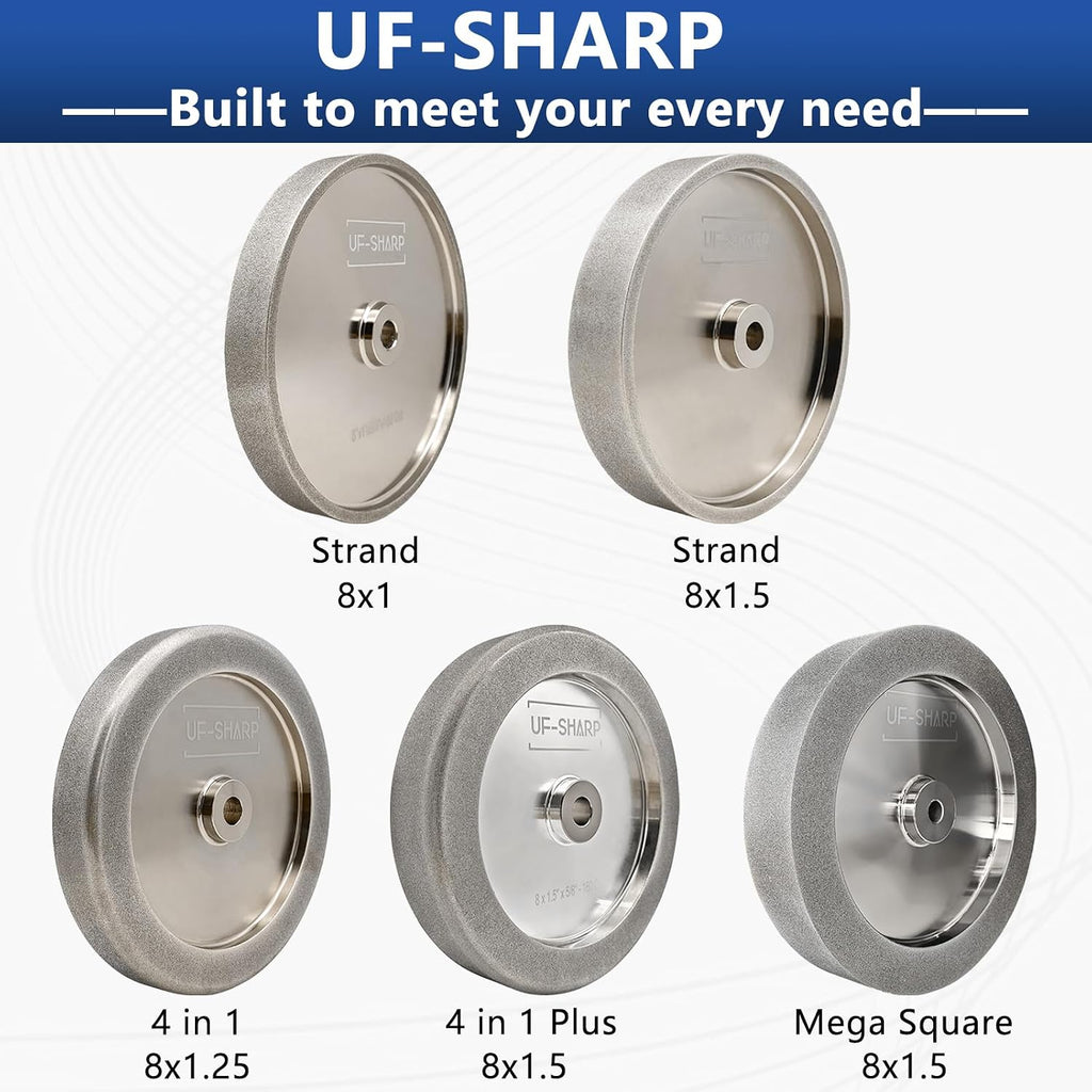 4 in 1 Plus CBN Grinding Wheel 8 inch, 1.5' Wide, 5/8' Arbor, 1/4' Radius for Sharpening Woodturning Tools、HSS Tools (80 Grit)