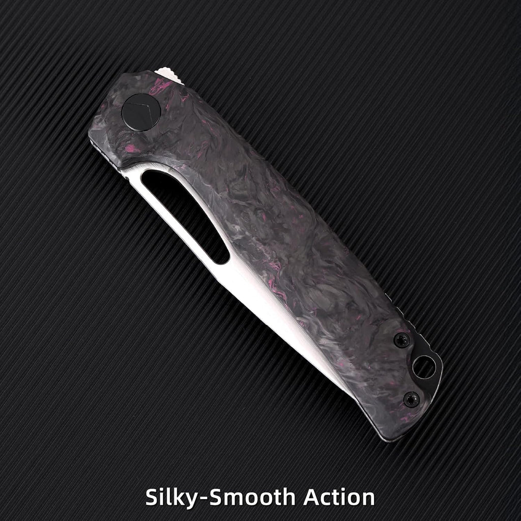 Pocket Knife, 3.5' M390 Blade Folding Knife Hunting Knife Survival Knife with Pocket Clip, EDC Knives for Hunting Camping Survival Outdoor Fishing Hiking (Purple&Black)