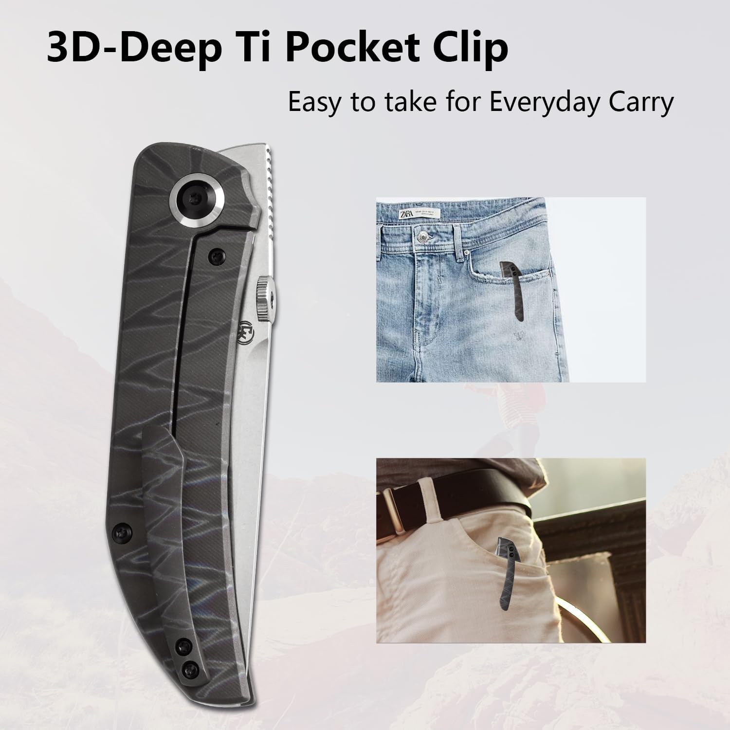 KANSEPT Tarkin Camping Pocket Knives for Men 7.87in Folding Pocket Knives with 3.42in CPM 20CV Material and Tiger Stripe Flamed Titanium with Holes Handle for Outdoor, Tactical, Survival K1078A6