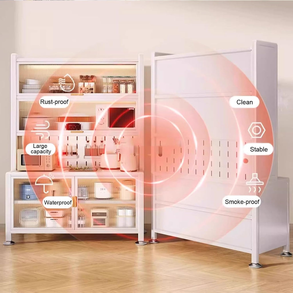 Large Bakers Rack with Hutch, Kitchen Hutch Cabinet Microwave Stand, Expanded Space, Large Storage Capacity(White,80cm)