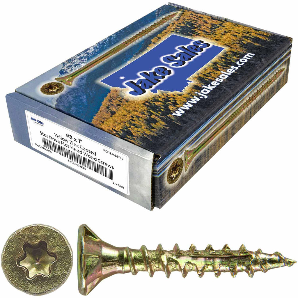 8 x 1 Gold Star Wood Screw Torx/Star Drive Flat Head - CASE of 9-5 Pound Boxes 12,420 Screws