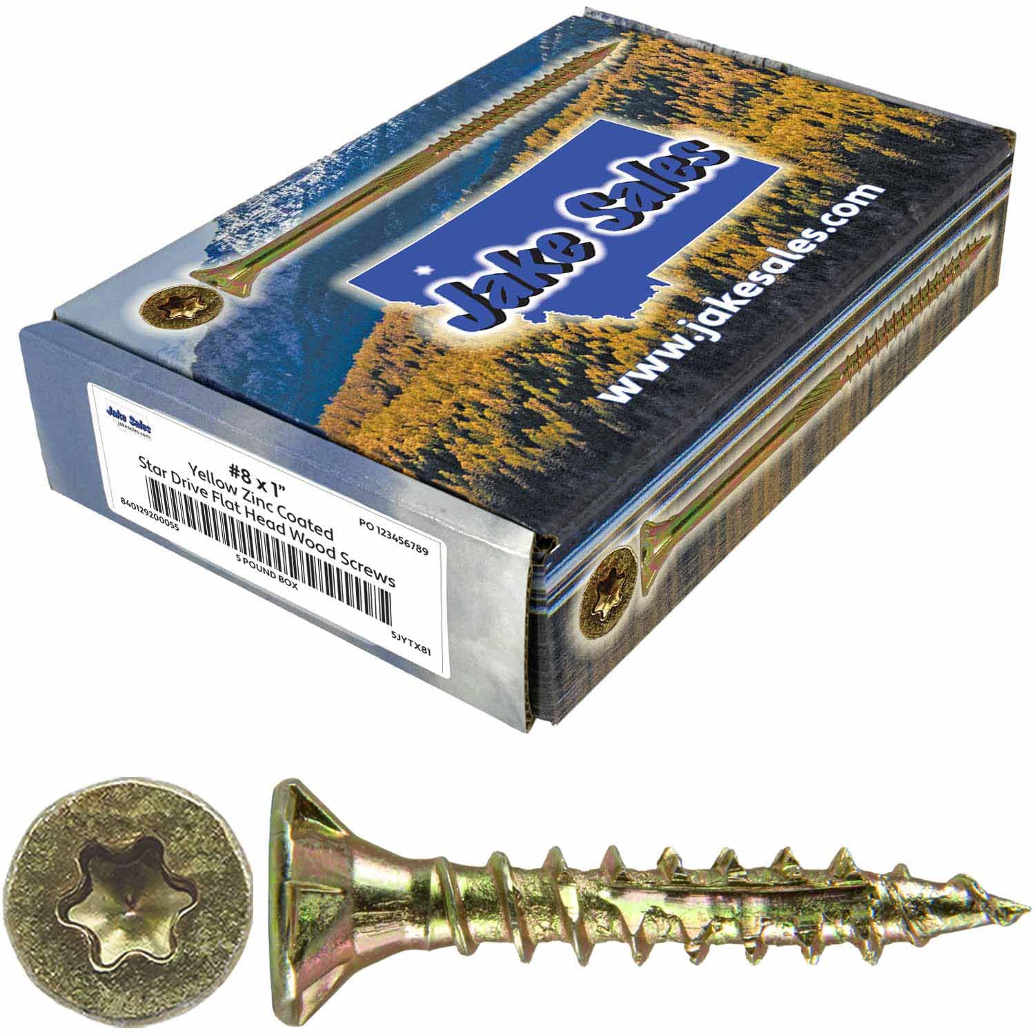 8 x 1 Gold Star Wood Screw Torx/Star Drive Flat Head - CASE of 9-5 Pound Boxes 12,420 Screws