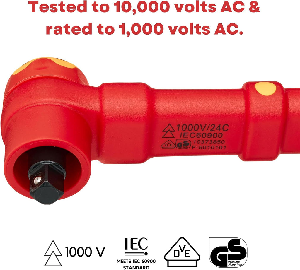 FESA Electrician Insulated Torque Wrench - 1000V Electrician Torque Wrench w/Easy Torque Adjustment & Scale Display - Each Insulated Wrench Has ID for Traceability (3/8' Drive, 10-50 Nm Range)