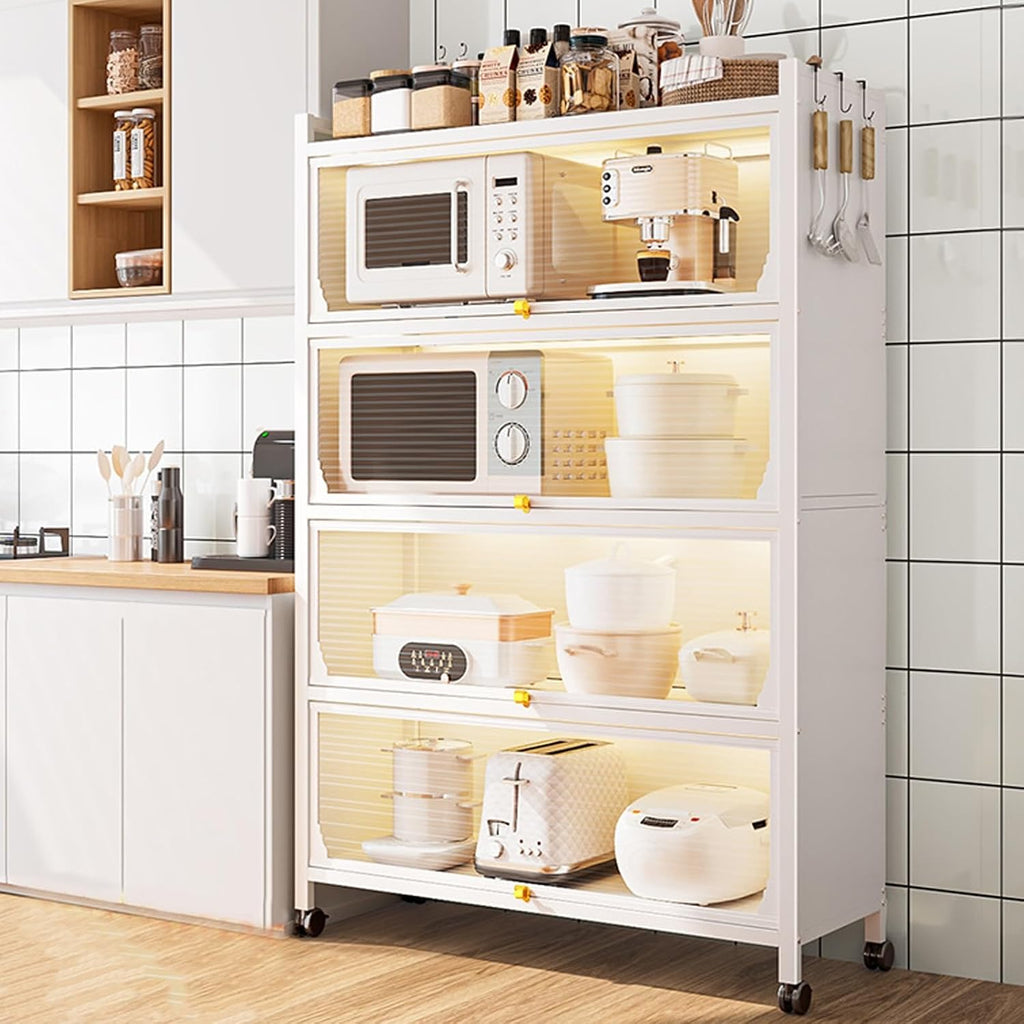 Kitchen Storage Cabinet - Versatile Bakers Rack with Microwave Shelf, Transparent Flip Door, Ideal for Kitchen, Home, Office, Pantry,White-70cm/28in