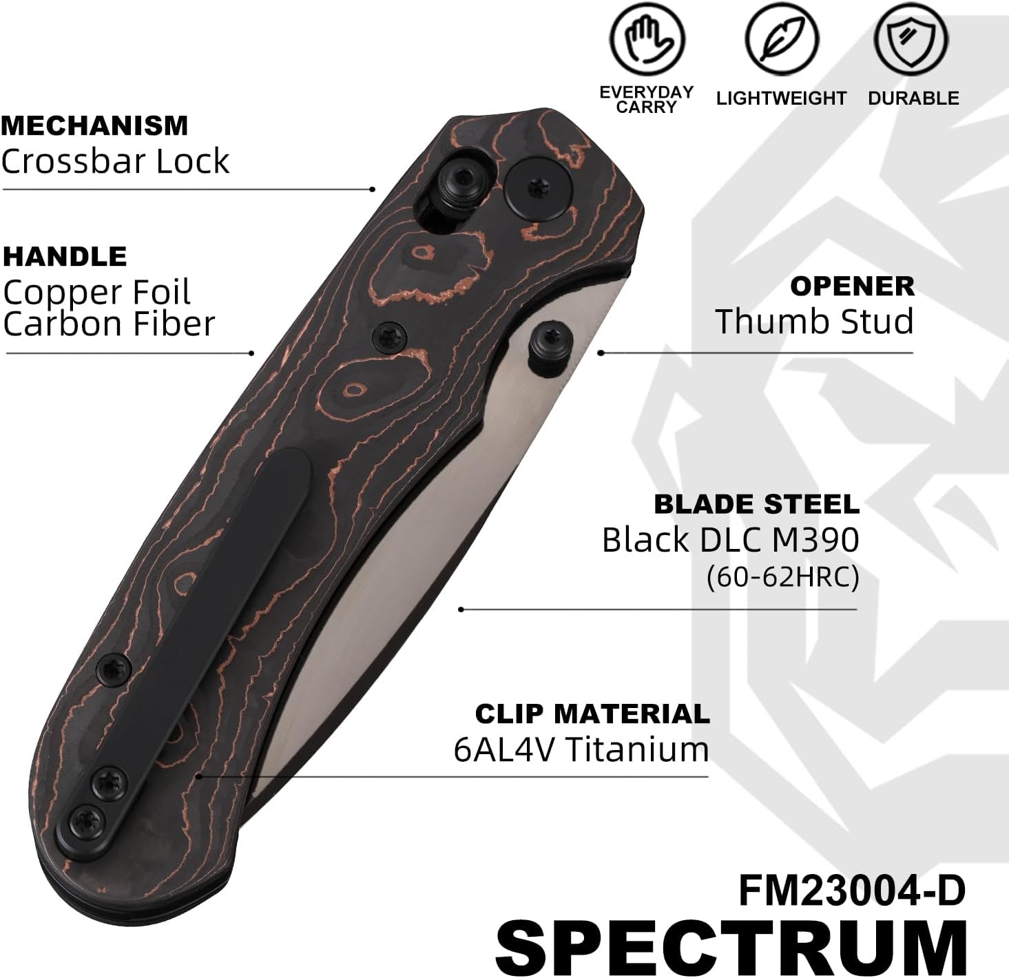 Folding Pocket Knife, 3.31'' M390 Blade, Erogonomic Titanium Handle, Pocket Knife for Men, EDC Knife for Hunting, Outdoor Survival Fishing Hiking Camping Knives (Black&Brown)