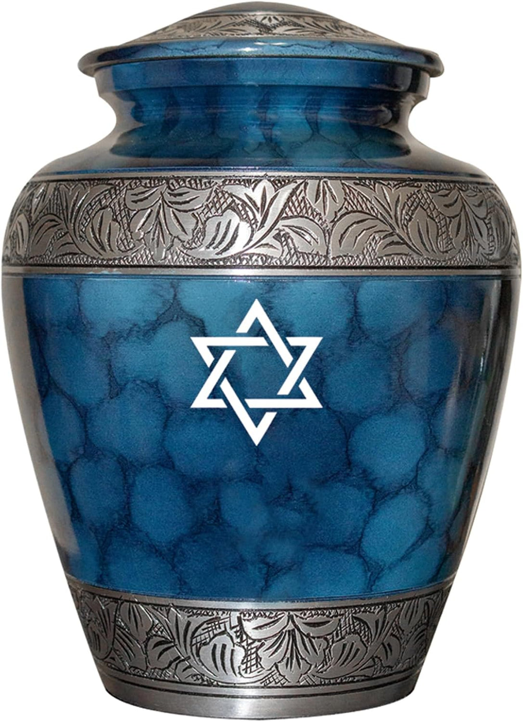 Star of David Blue Cremation Urn for Human Ashes, Jewish Cremation Urn, Religious Ash Urns with Personalized Engraving (Blue Fire)