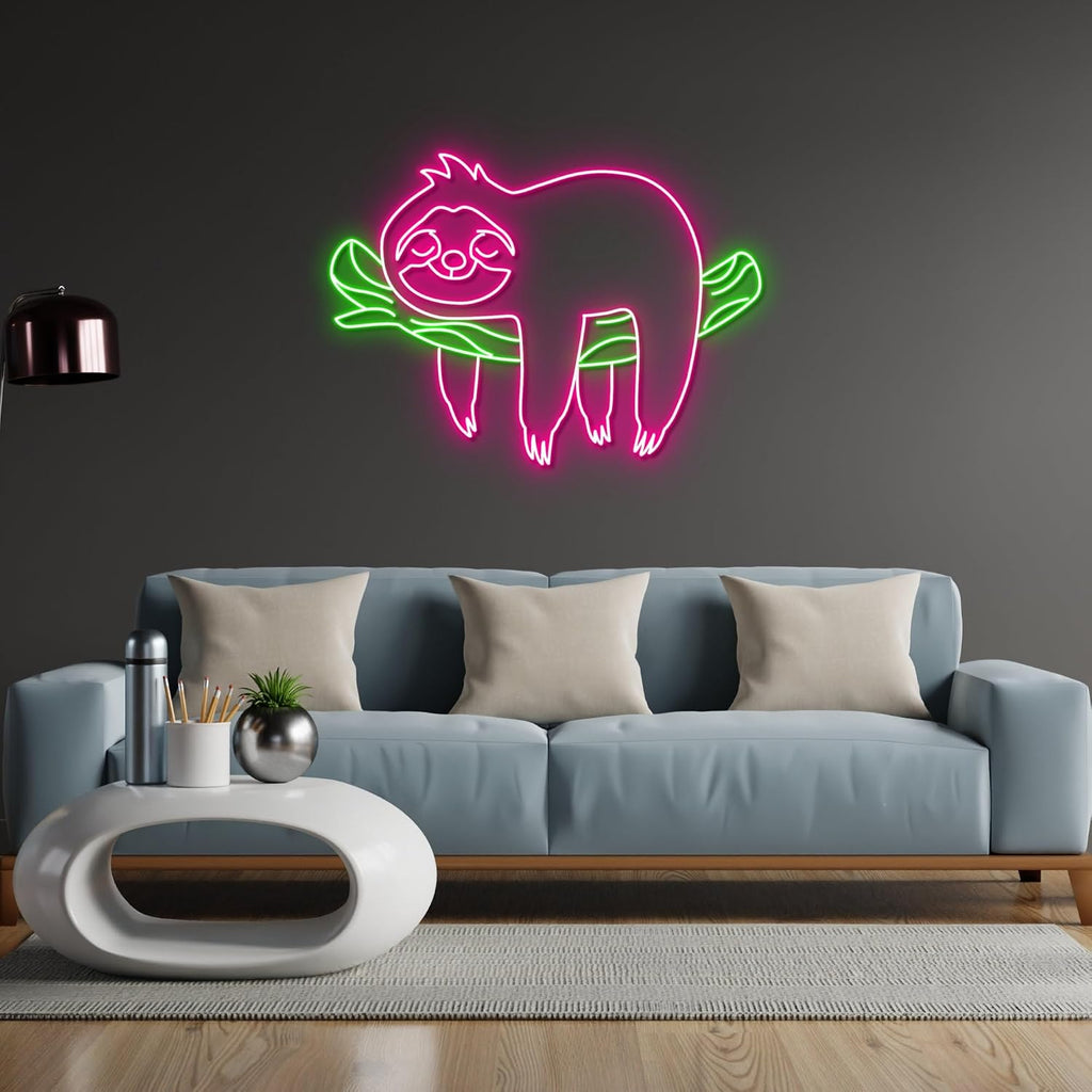 Cute Sloth Neon Wall Art with LED Light - Funny Lazy Sloth Sign Home Decor - Ideal for Gift - Sloth Neon sign - Bedroom Decor