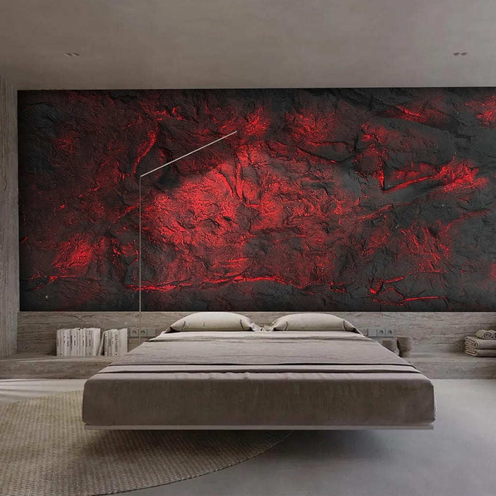 Translucent Volcanic Rock Texture 3D Wall Panels, FRP Imitation Stone, Black, Pack of 4 Tiles