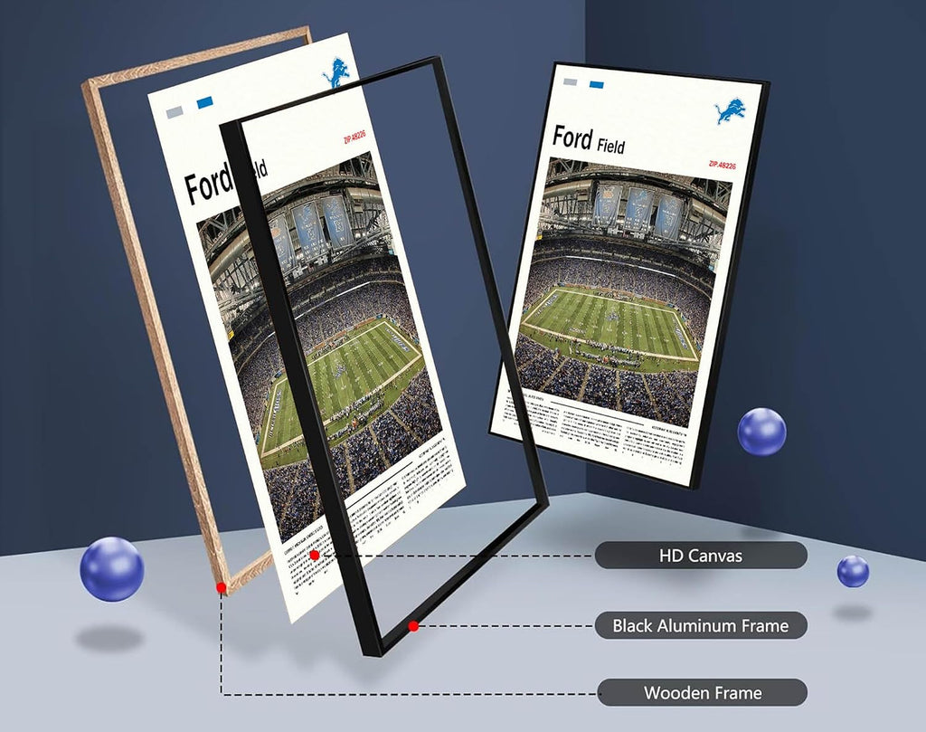 (Metal Frame 24'x36') FordField Canvas Print – Detroit Home Field Wall Art for Lions Fans, Sports poster for Game Room or Man Cave Decor