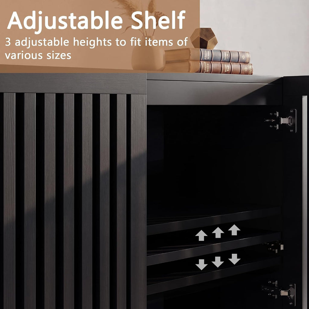 CHUWELL Modern Storage Cabinet, 47.2' Buffet Cabinet with 3 DIY Doors and Adjustable Shelf, Sideboard Coffee Bar with Solid Wood Feet for Kitchen,Dining Room,Living Room,Black