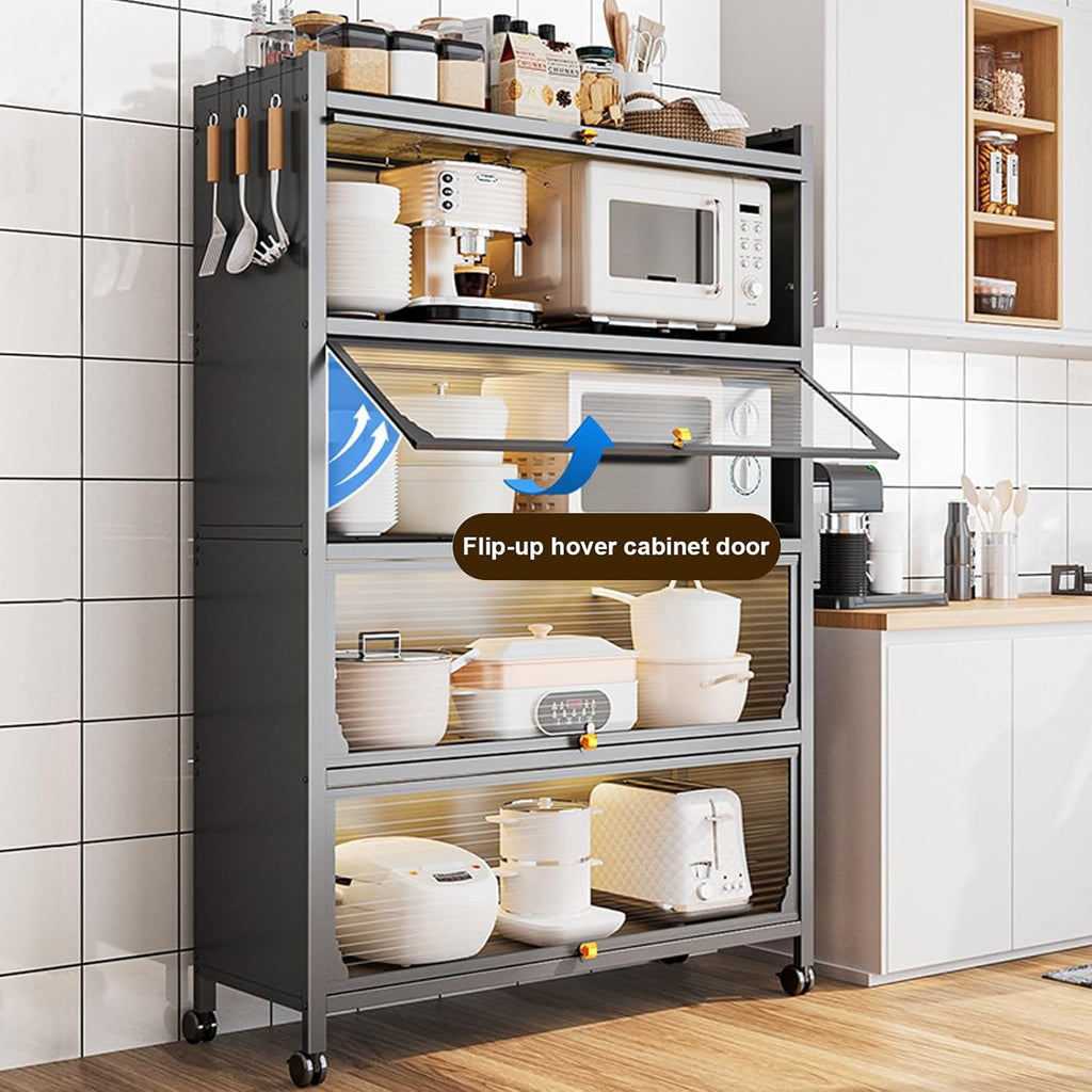 Kitchen Storage Cabinet - Versatile Bakers Rack with Microwave Shelf, Transparent Flip Door, Ideal for Kitchen, Home, Office, Pantry,White-70cm/28in