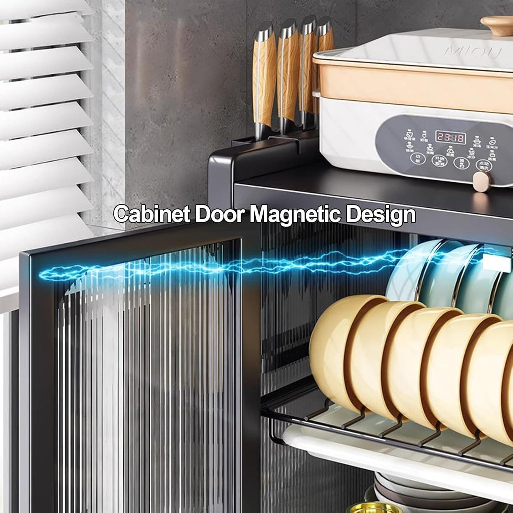 Dish Drainers,Kitchen Countertop Dish Drying Rack with Drawers, Bakers Rack and Microwave Stand Storage Cabinet for Kitchen Organization(A)
