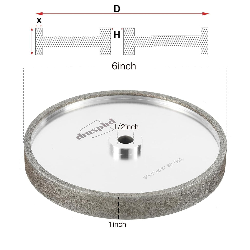6 inch CBN Grinding Wheel Set 180 Grit & 600 Grit, 6' Dia x 1' Wide x 5/8' Bore for Sharpening High Speed Steel Tools、Woodturning Tools - 2 Pack(180 and 600 Grit)