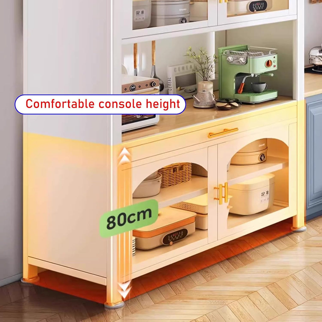 JKGHK Kitchen Pantry Cabinet Buffet with Drawer Storage, 72.8in Microwave Stand with 3 Adjustable Levels, Standing Bakers Racks with Glass Doors, for Dining Room(White,100cm/39.3in)