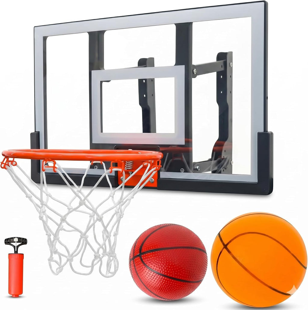 Efficraft Mini Basketball Hoop, Adjustable Indoor Wall Mount, Silent Ball | 7 Level Adjustable Height, Quiet&Bounce Dual Ball Set, Shatter Resistant pc Backboard, Spring Metal Rim, Metal Bracket