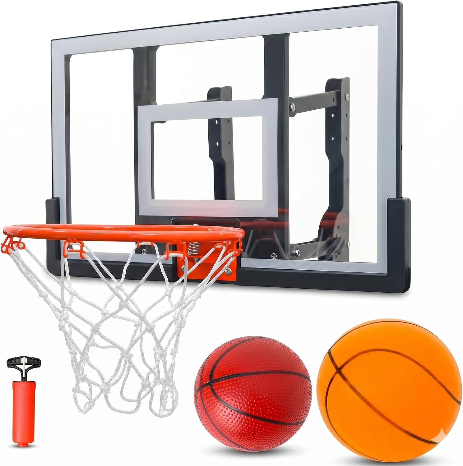 Efficraft Mini Basketball Hoop, Adjustable Indoor Wall Mount, Silent Ball | 7 Level Adjustable Height, Quiet&Bounce Dual Ball Set, Shatter Resistant pc Backboard, Spring Metal Rim, Metal Bracket