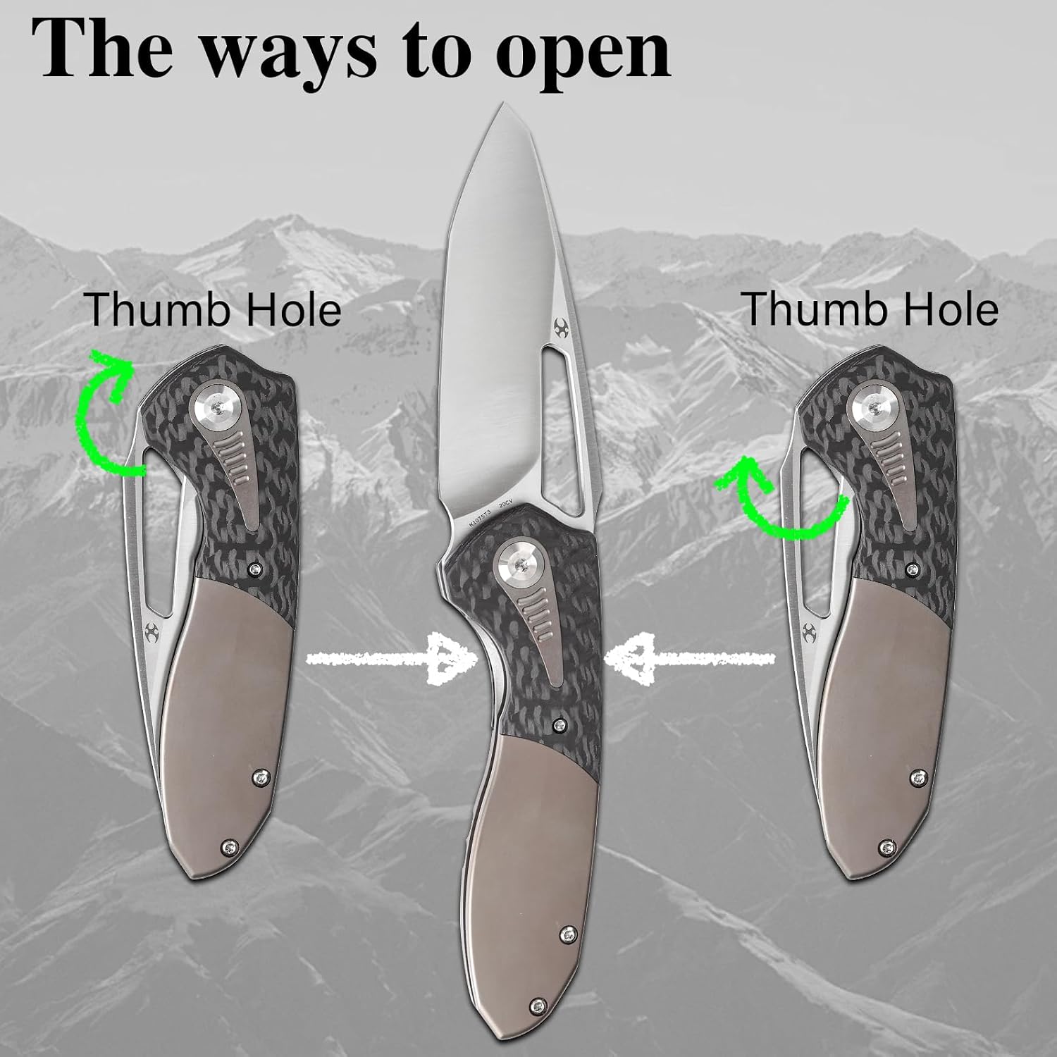 KANSEPT Thoth Camping Pocket Knives for Men 8.05in Folding Pocket Knives with 3.43in Satin CPM 20CV Material and Twill Carbon Fiber+ Titanium Handle for Outdoor, Tactical, Survival K1075T3