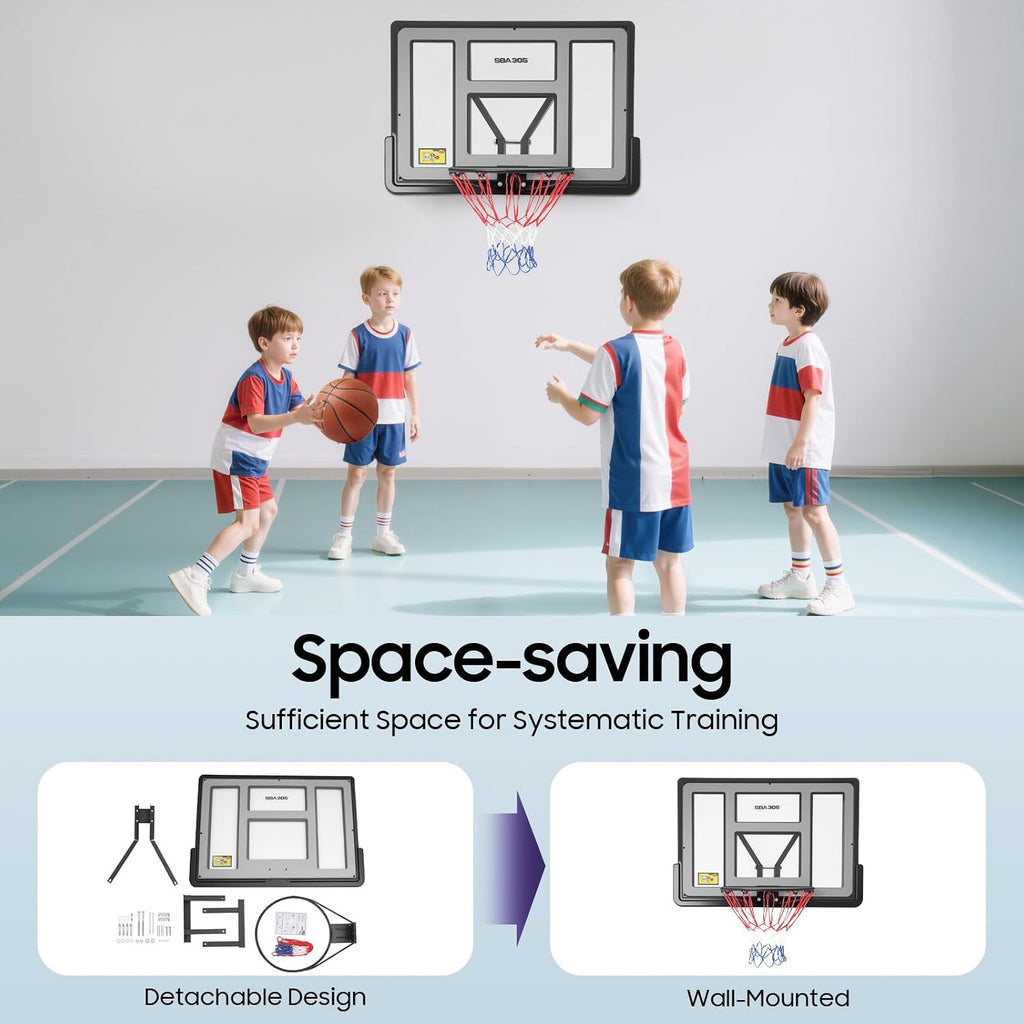 44'' Basketball Backboard and Rim Combo, Wall Mounted Basketball Hoops PET Shatter Proof Backboard and Competition Combo Durable Rim All-Weather Net for Indoor and Outdoor Use