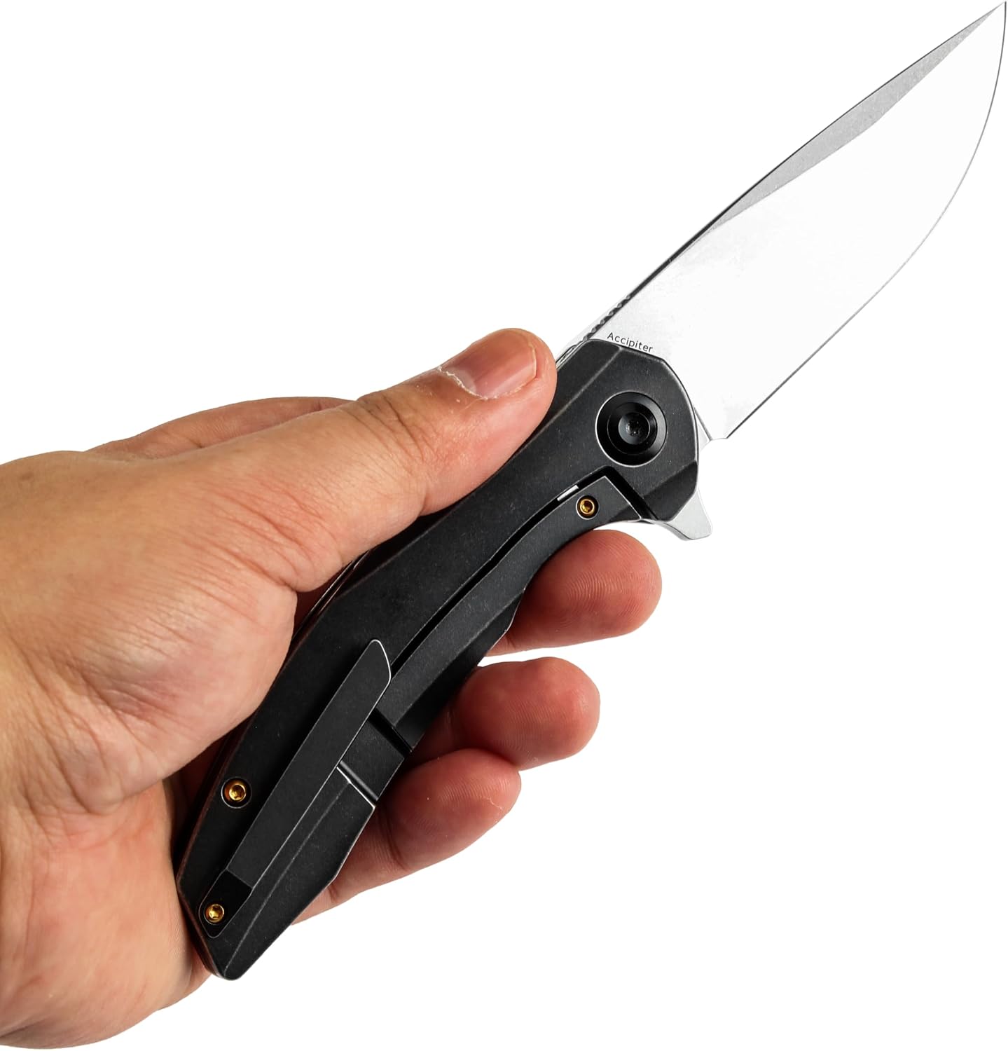 KANSEPT Accipiter Pocket Folding Knives EDC Camping Folding Knife 3.36'' Stonewashed CPM S35VN Blade with Titanium+Copper Carbon Fiber Handle Everyday Carry K1007E2