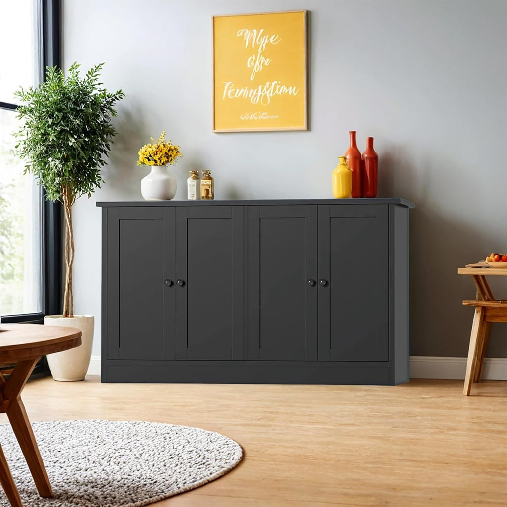 holzart Black Buffet Cabinet with Storage, 49' Modern Kitchen Sideboard with 4 Doors & Adjustable Shelves, Wood Coffee Bar Cabinet Console Table for Dining Room, Living Room, Entryway