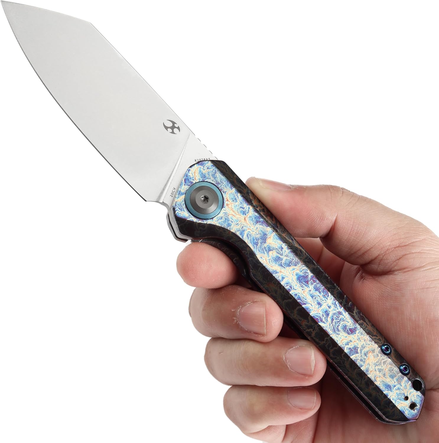 KANSEPT Bulldozer Pocket Folding Knives EDC Camping Fishing Knife 3.56'' Stonewashed CPM 20CV Blade Tactical Folding Knife with Titanium with Lightning Strike Finish Handle Everyday Carry K1028A5