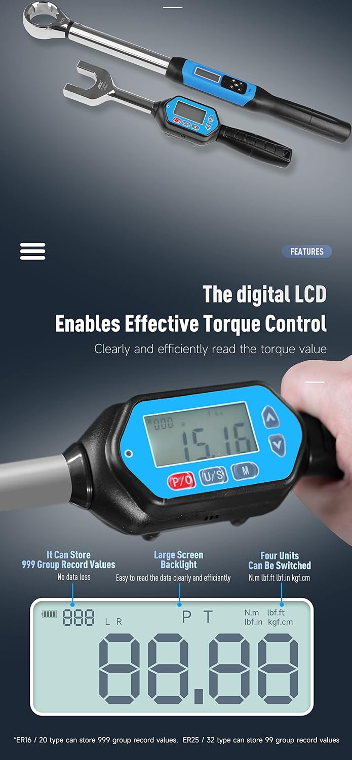 Digital Torque Wrench for tightening and removing ER25 Nut, Electronic Torque Wrench