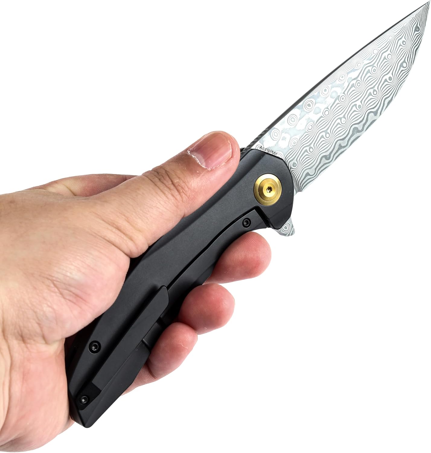 KANSEPT Accipiter Pocket Folding Knives EDC Camping Folding Knife 3.36'' Damascus Blade Pocket Folding Knife with Titanium + Copper Carbon Fiber Handle Everyday Carry K1007E4