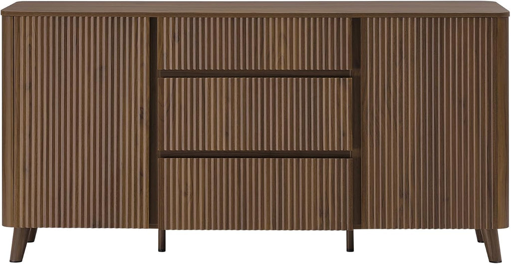CHITA 62' Sideboard Buffet Cabinet with Storage, Living Room Accent Cabinet with Drawers, Doors and Adjustable Shelves, for Bar, Kitchen, Walnut