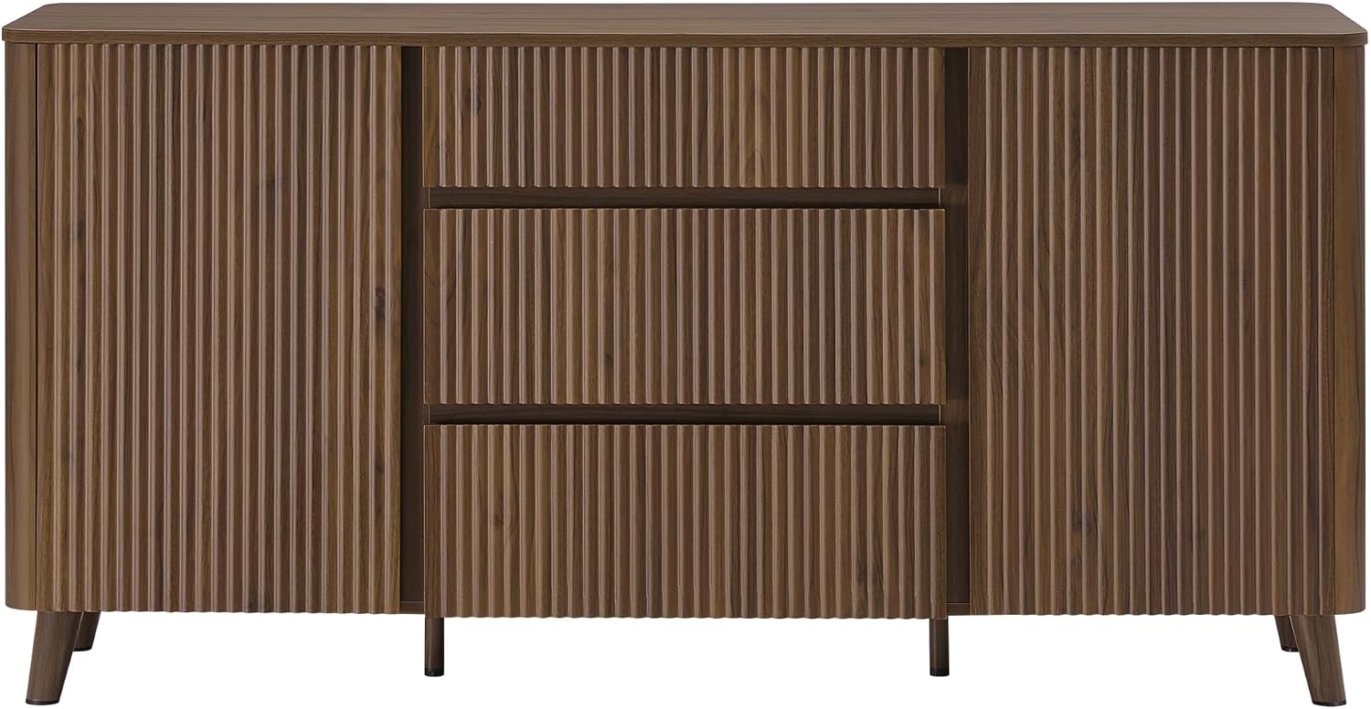 CHITA 62' Sideboard Buffet Cabinet with Storage, Living Room Accent Cabinet with Drawers, Doors and Adjustable Shelves, for Bar, Kitchen, Walnut