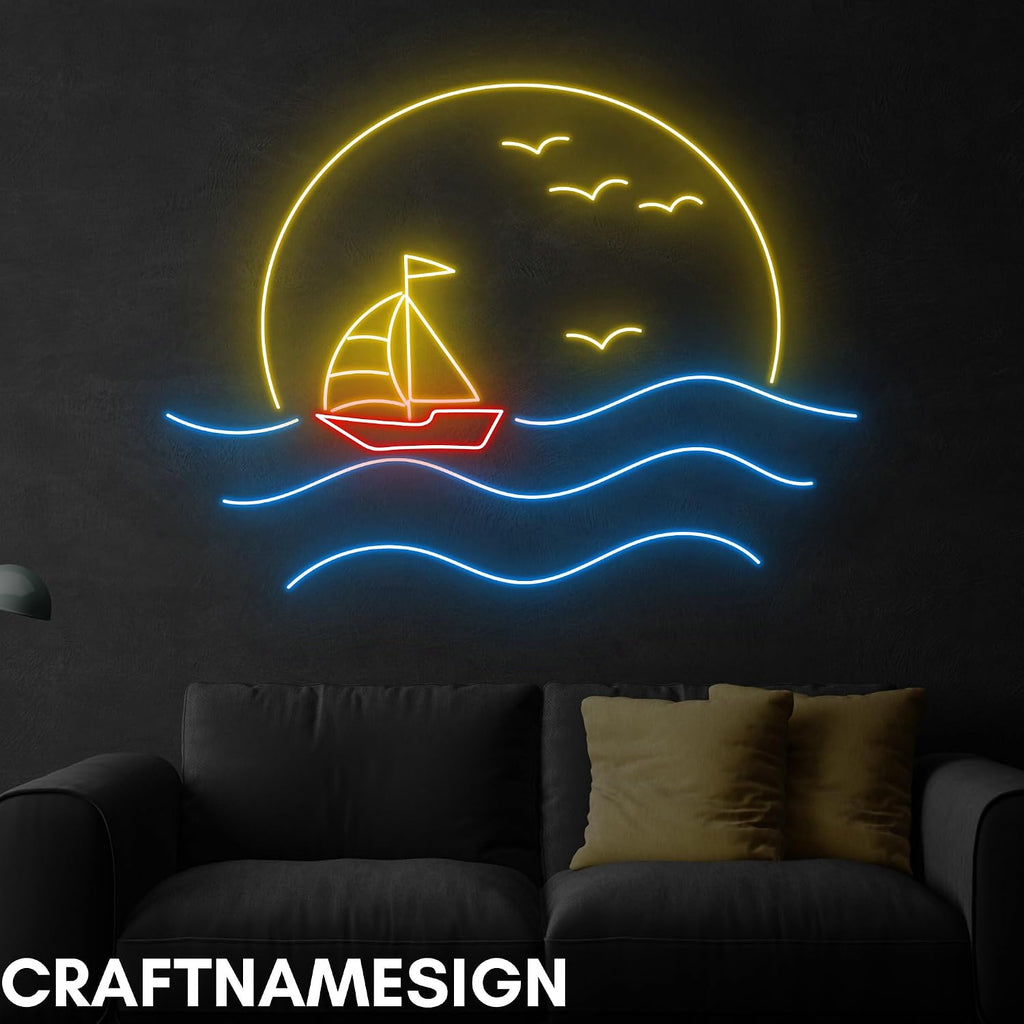 craftnamesign Sunrise Sailboat Neon Sign, Sunset Sailboat Led Sign, Custom Neon Sign, Bar Pub Wall Decor, Sunrise Sunset Light, Home Bedroom Wall Decor