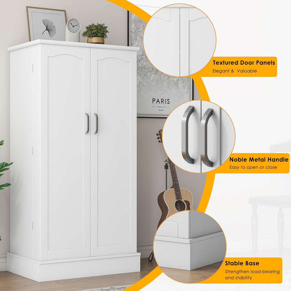 kepptory 47' Pantry Cabinet, Kitchen Pantry Storage Cabinet with Doors and Adjustable Shelves,Freestanding Buffet Cupboards Sideboard for Living Room and Dinning Room (White)