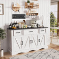 56' Buffet Cabinet Sideboard with Storage: Built-in Charging Station, Farmhouse Wood Coffee Wine Bar, Furniture with Drawers and Doors for Kitchen, Dining Room, Living Room, White