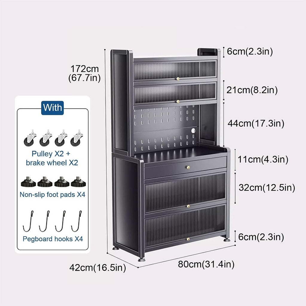 Freestanding Multi-Layer Kitchen Floor Cupboard，Microwave Storage Stand,Kitchen Bakers Rack with Drawer, Kitchen Cabinets with Worktop, Wide Tabletop, Large Capacity(White,80cm)