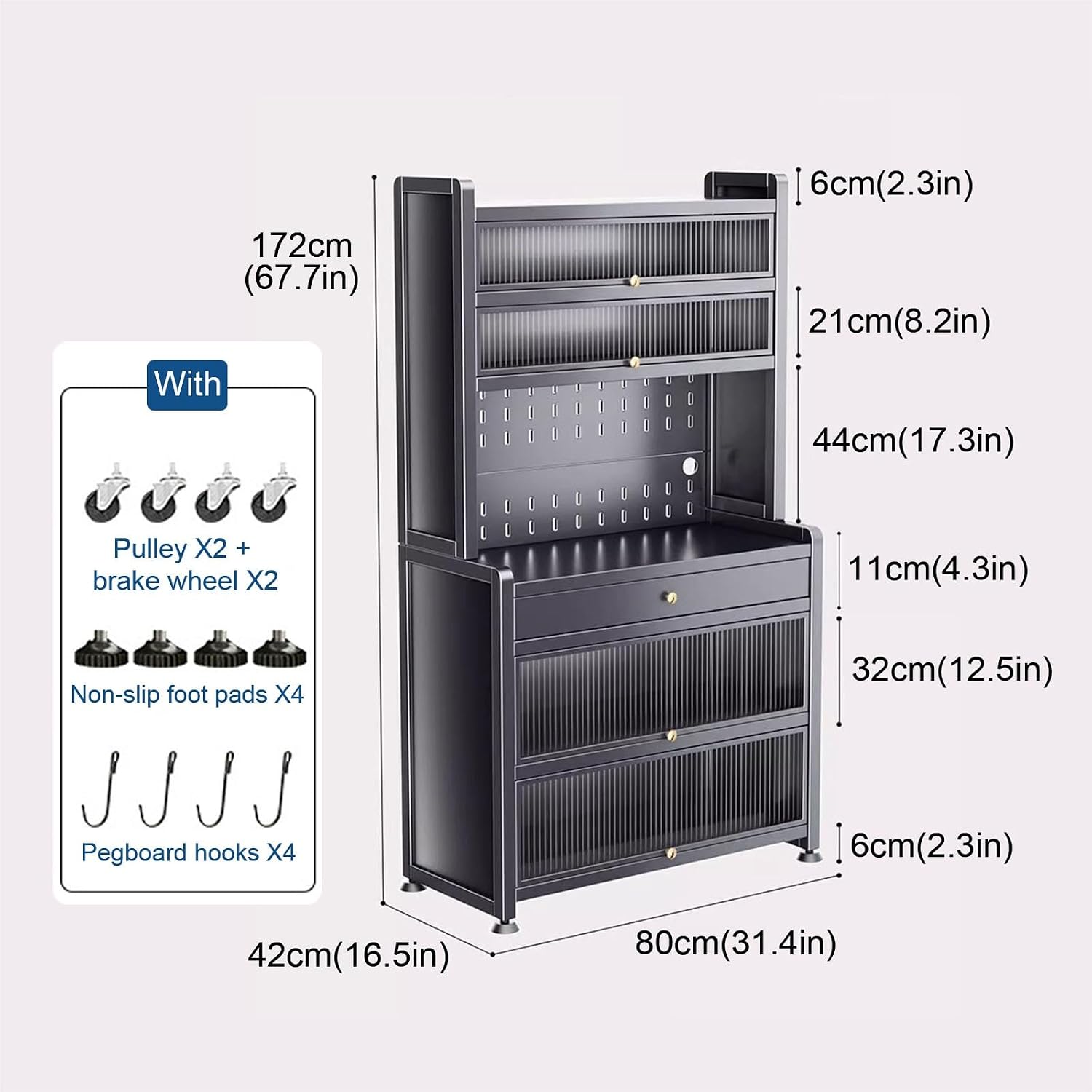 Freestanding Multi-Layer Kitchen Floor Cupboard，Microwave Storage Stand,Kitchen Bakers Rack with Drawer, Kitchen Cabinets with Worktop, Wide Tabletop, Large Capacity(White,80cm)