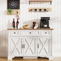 BestHaped Farmhouse Buffet Cabinet with Storage, White Sideboard Buffet Cabinet with Adjustable Shelves & 3 Drawers, Buffet Table Coffee Bar Wine Bar Storage for Kitchen & Living Room, 47inch